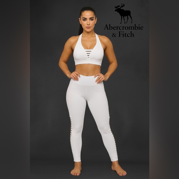 🛍️SALE🛍️ Abercrombie & Fitch Light Gray Sports Bra & Mesh Detail Leggings (2PCs) - Picture 2 of 11